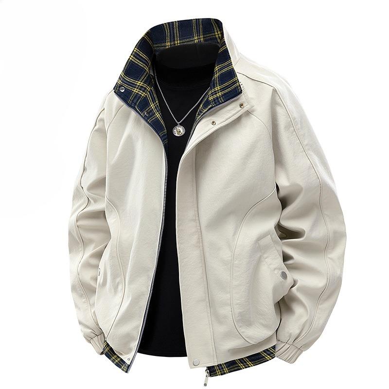 Lapel Plaid Jacket Autumn New Loose Versatile Men Casual Lapel Fashion Work Jacket Men