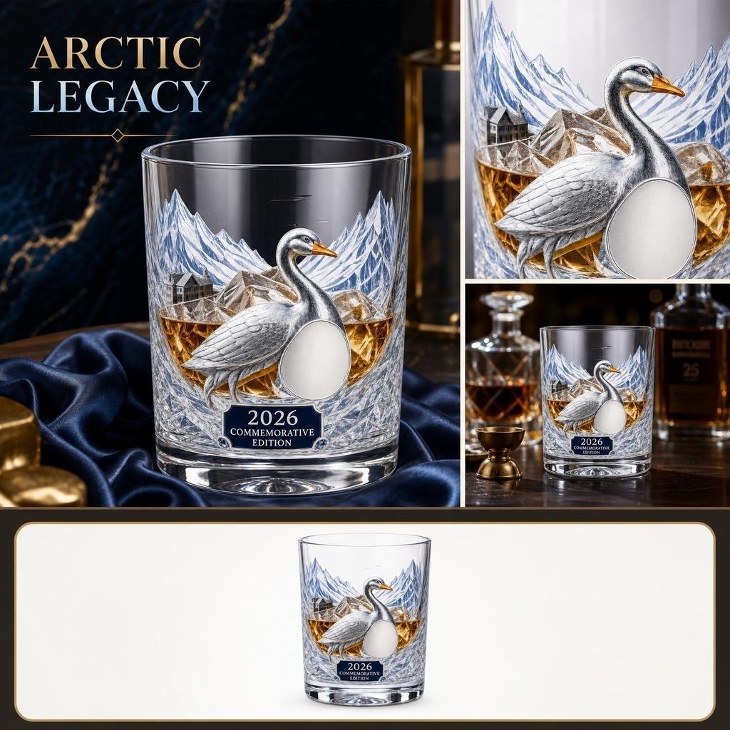 Bicchiere da Whiskey in Vetro Edizione Commemorativa con Dettagliato Design a Cigno e Paesaggio Montano Adatto a Collezionisti e Uso Quotidiano