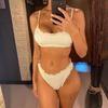 Gekräuselt Rüschen Falten Mid Waist Bikini Damen Bademode Damen Badeanzug Zweiteiliges Bikini Set Badesachen Badeanzug Schwimmen
