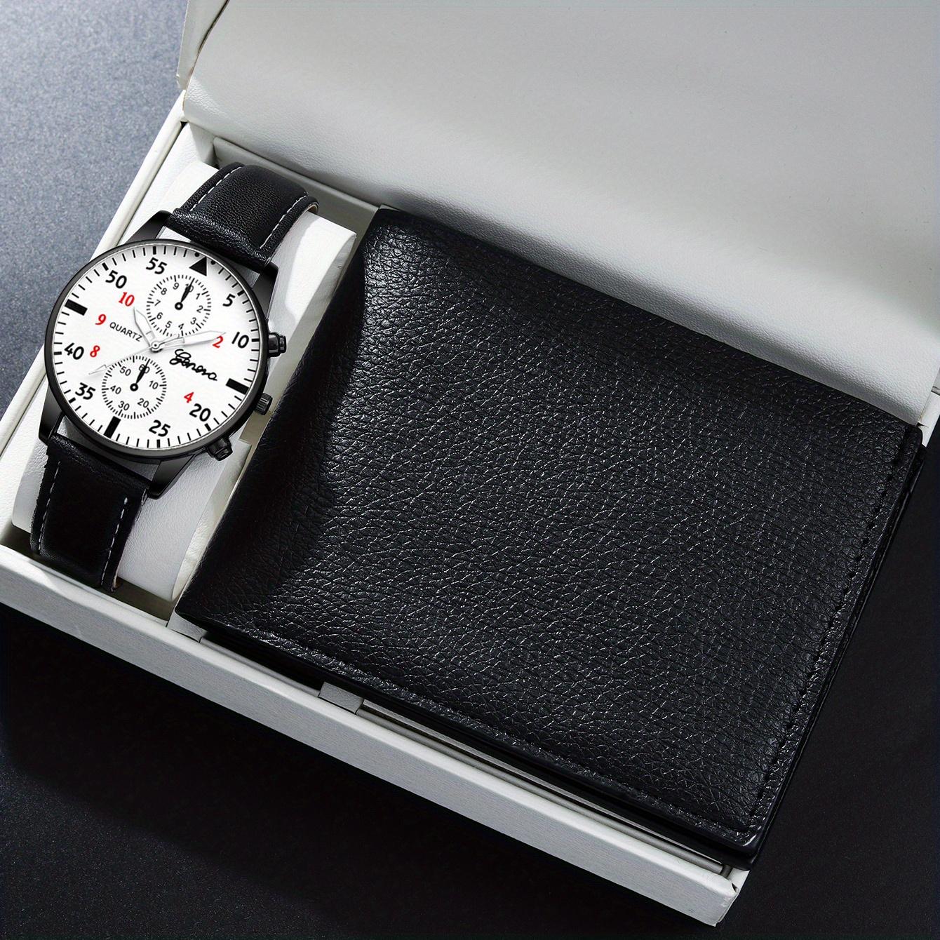 

Набор из 2 предметов, новые модные часы для мужчин, роскошные деловые кожаные кварцевые часы с календарем и черные кожаные кошельки, лучшие мужские подарки