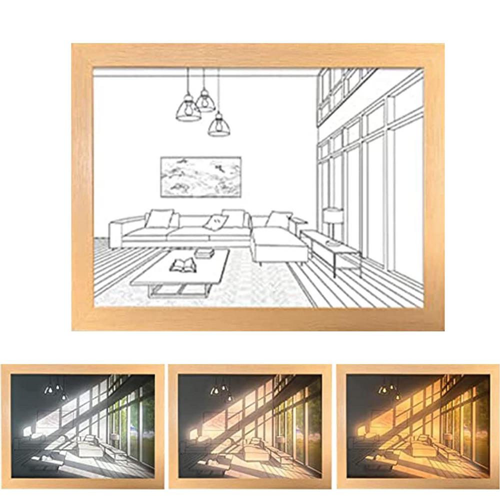 Light Painting Art Lighting Picture Frame LED 3 Colors Night Light Shadow Bedside Lamp Creative Wall Art For Bedroom & Home