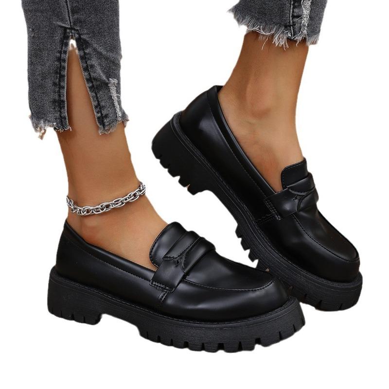 Large size women's spring and autumn new round head platform single shoes women's small leather shoes women