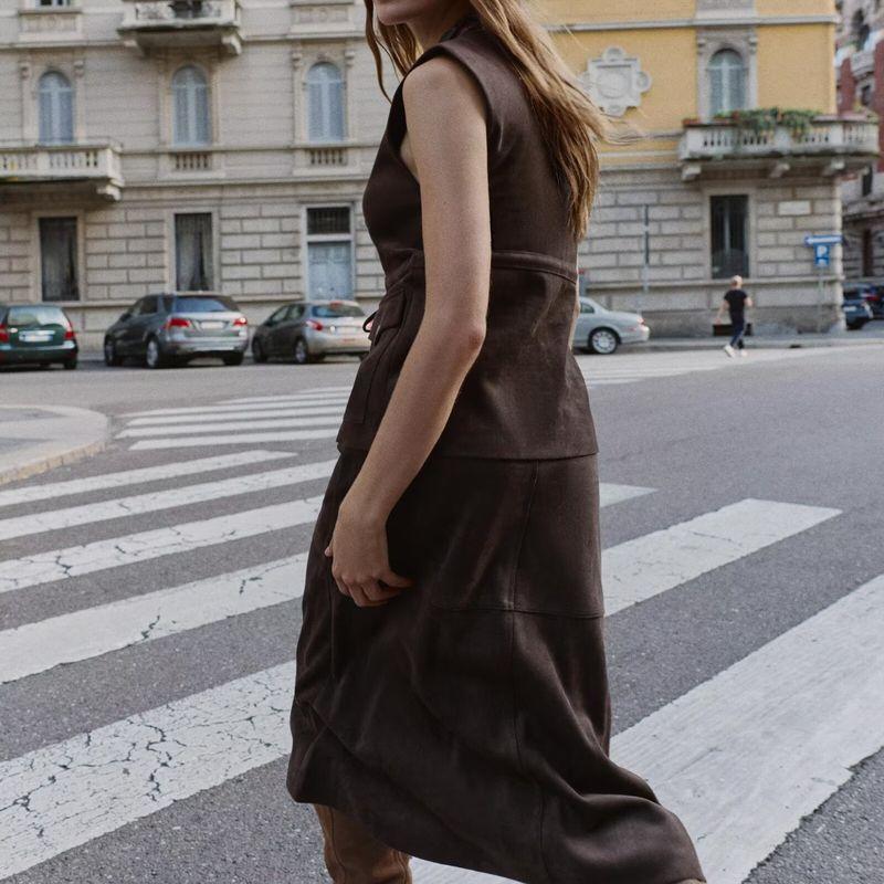 Za Autumn New Women's Clothing Zr European and American Style Velvet Vest Midi Skirt with Pockets 4344628 4344630