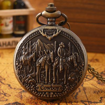Orologio da tasca al quarzo da uomo alla moda retrò, orologio da tasca con ciondolo a forma di collana con motivo da cowboy western vintage, scelta ideale per regali per uomini