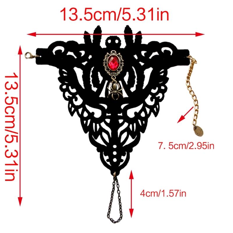 Gothic Black Lace Bracelet with Finger Rings Steampunk Vampire Wristband Halloween Victorian Costume Accessories