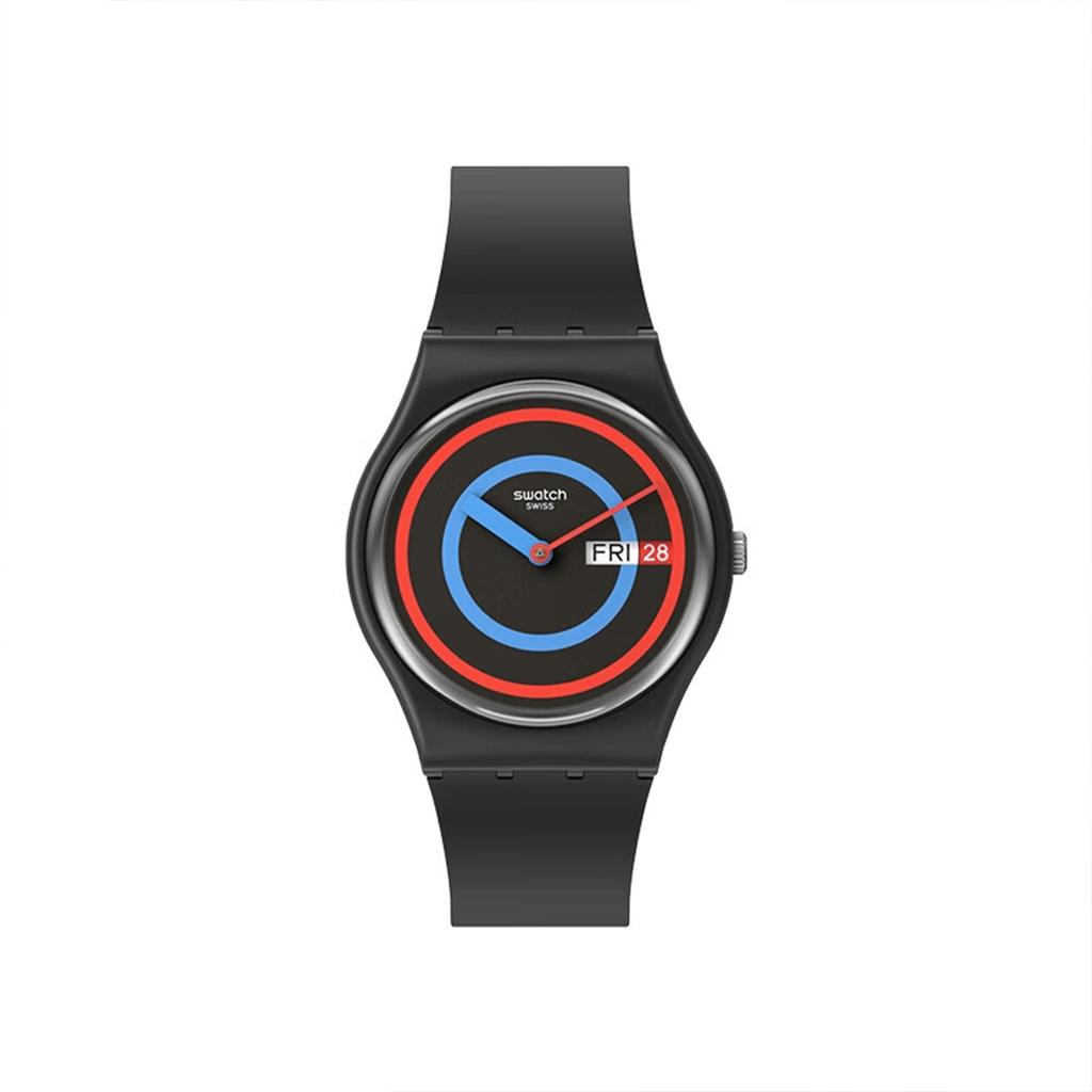 SWATCH New Gent Series Quartz Movement 30 Meters Waterproof Unisex Swiss Watch 34mm Black Dial Plastic Case Silicone Strap SO28B706