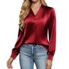 Women's Silk Shirt Casual Work Business Shirt Long Sleeve V,Neck Top