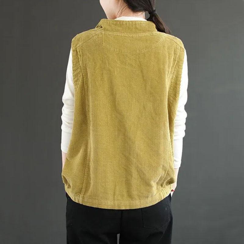 Autumn Winter New Women Corduroy Coat Vests Lapel Solid Single Breasted Pocket Vintage Fashion Loose Sleeveless Cardigan Tops