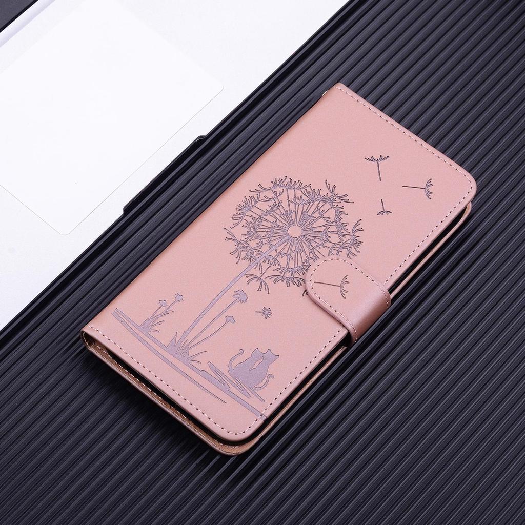 Wrist Strap 3D Emboss Flower Cat Leather Phone Wallet Case Book Kickstand For iPhone 16 15 Pro Samsung Redmi Google Oppo Magnetic Card Slot Flip Cover