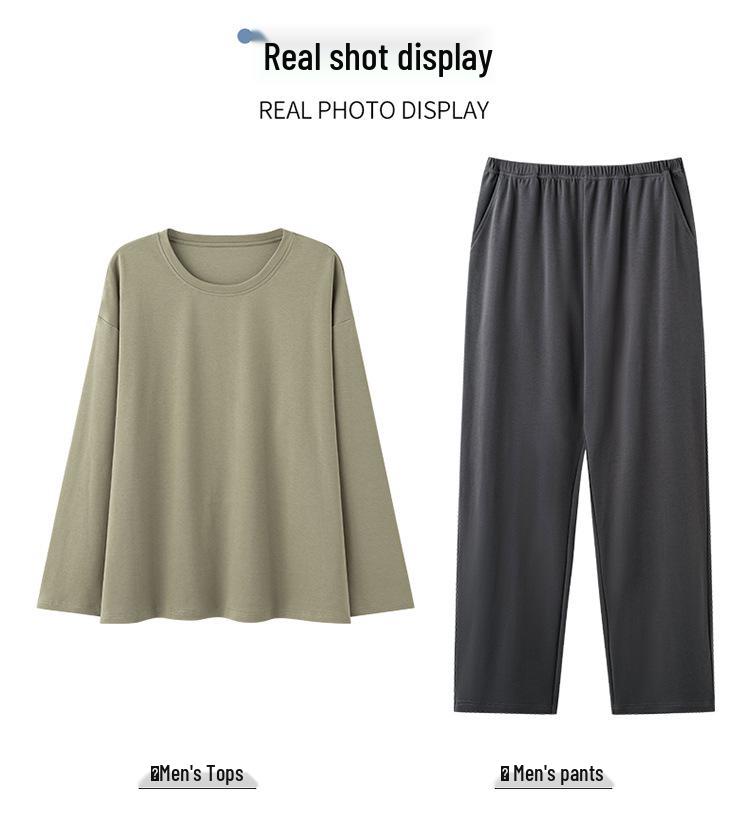 Men's 2025 Pure Cotton Pajamas - Solid Color Long Sleeve & Pants Set for Spring, Autumn, Winter