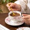 Flowering Retro British Sweet Coffee Cup Saucer Bone China Light Luxury Exquisite High-End Women'S Red Tea Cup Afternoon Tea Coffee