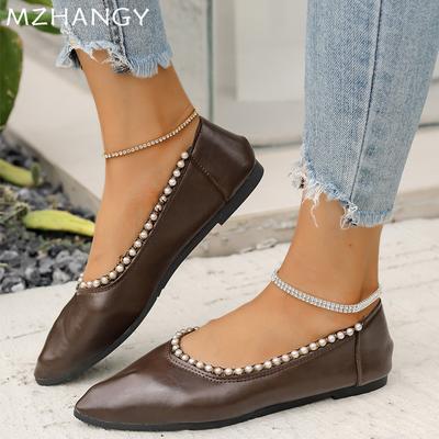 Fashion Pointed Toe Flats Beaded Shoes Shallow Casual Loafers Shoes Woman 2024 Trend Fashion Autumn Sandals New Cozy Muejr De Zapatillas