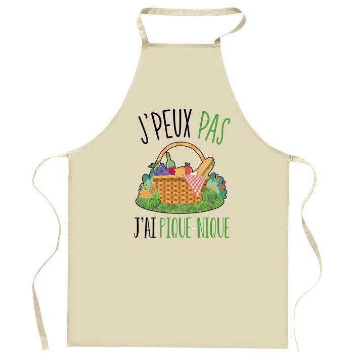 Planetee Tablier de cuisine pique-nique J'peux pas | Cadeau Original pour passionnés Vêtement Blouse de protection Barbecue