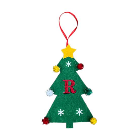Christmas Tree Pendant Ornament with Lanyard 26 Letter Design Felt Fabric Holiday Xmas Tree Hanging Decoration