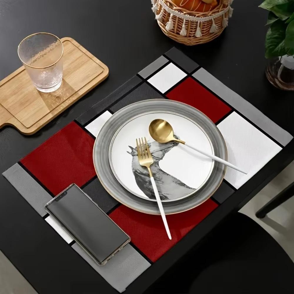 6 Piece Plaid Pattern Geometric Aesthetic Placemat Waterproof Dinning Table Mat Festive