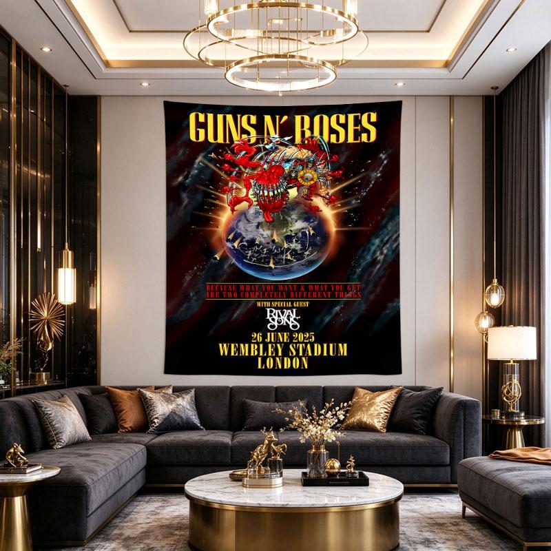 Guns N Roses Wembley 2025 Red Monster Earth Concert Poster