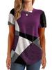 Women's Round Neck Long Sleeve Tunic Top Oversized Fit Urban Geometric Color Block Print Side Button Casual Polyester Blouse