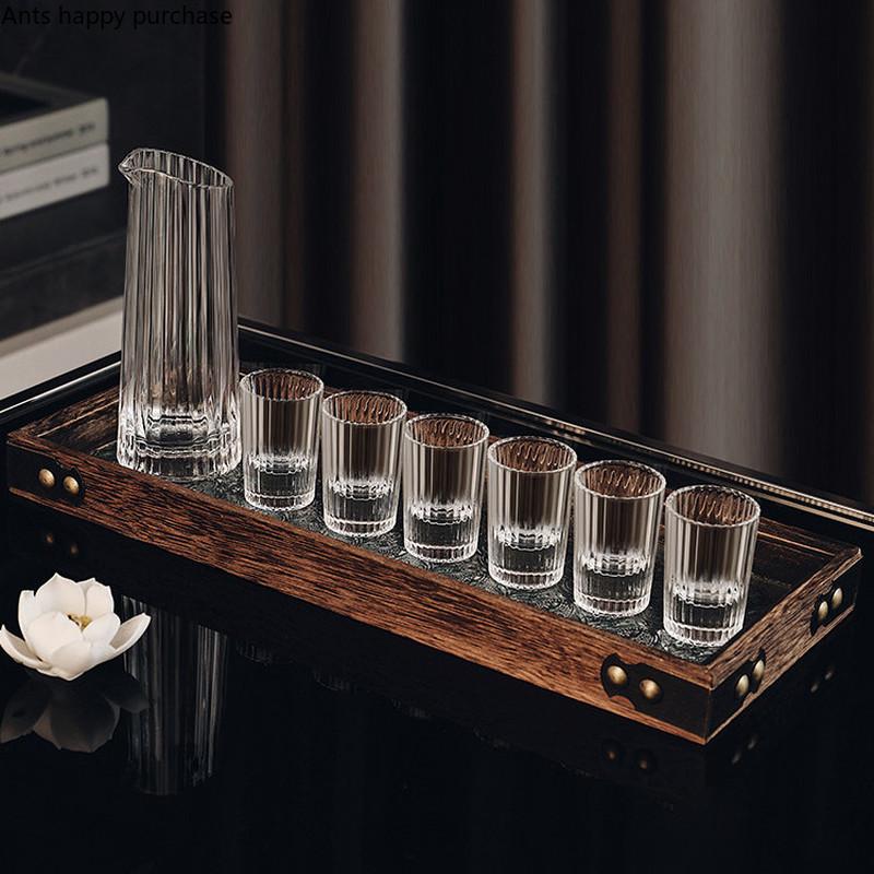 Vertical Striped White Wine Glass Wine Dispenser Set Crystal Glass Wine Glass Set Shot Glass Wooden Pallets Metal Tray Wine Sets