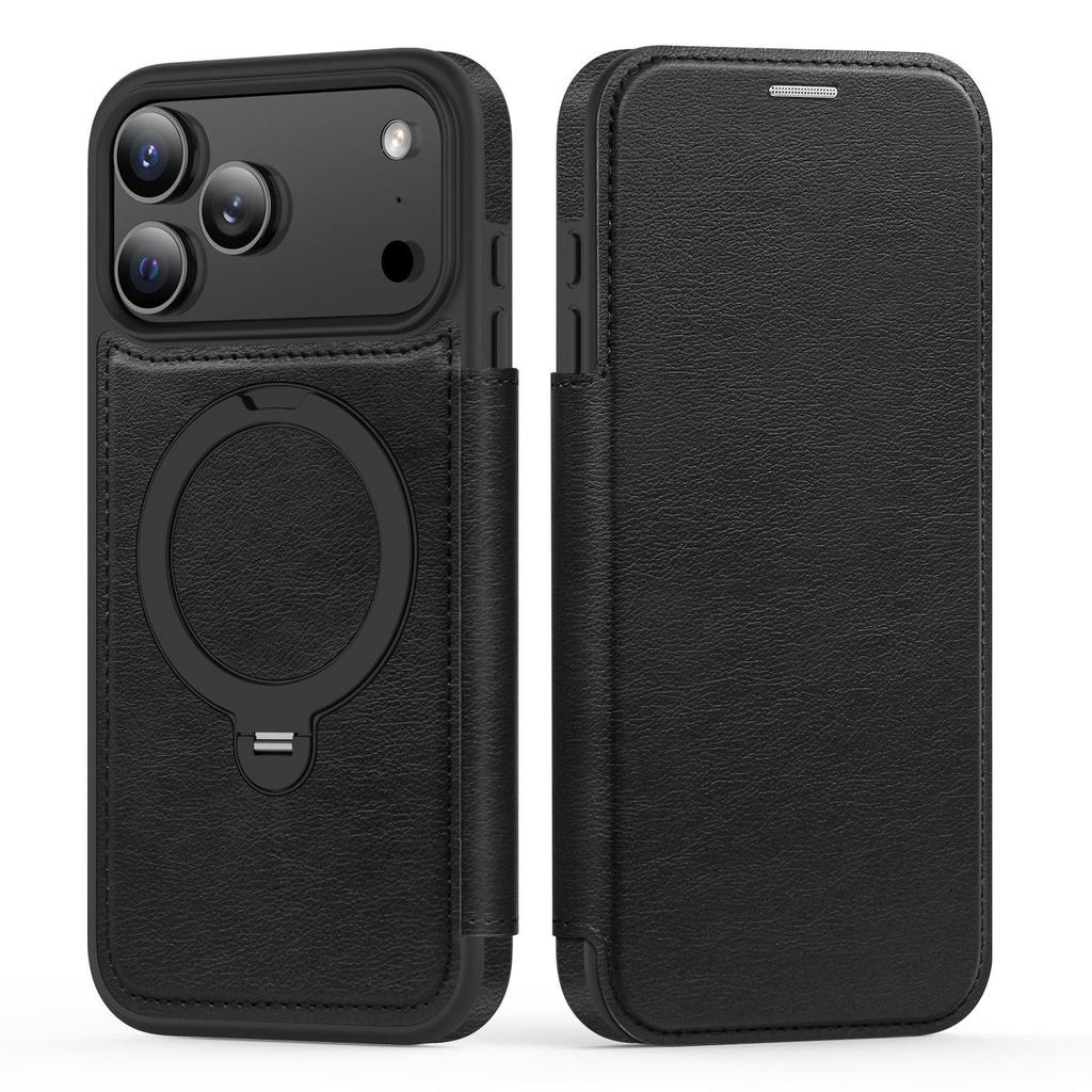 Apple iPhone 17 Pro Max/16/15 Pro Magnetic Flip Leather Case with Stand & Anti-Theft Brush