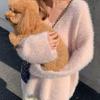 Korean Style Faux Mink V-Neck Pullover Sweater for Women - Autumn/Winter Versatile Loose Fit