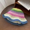 Rainbow Women's Panama Handmade Knitted Crochet Hat UV Protection Visors Sun Hat Summer Beach Foldable Outdoor Cap Gorras