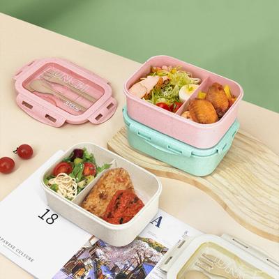 850ML Lunch Box Large Capacity Portable Two Compartments Bento Container with Tableware Office Supply