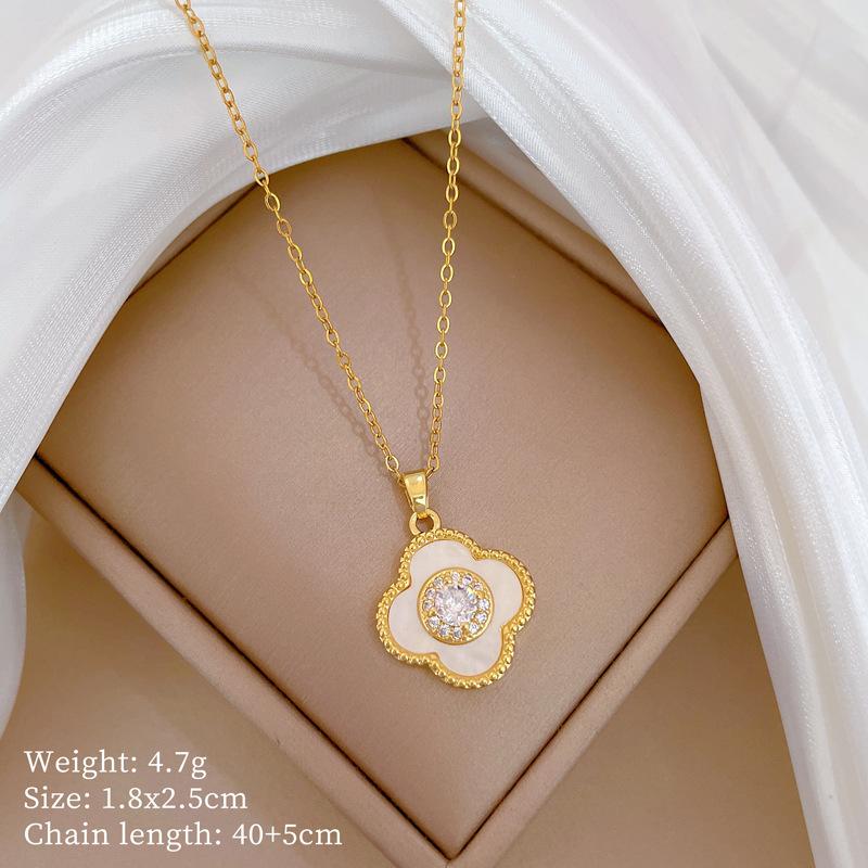 

Necklace Earrings Set Light Luxury Full Diamond Four-Leaf Flower Shell Personality Temperament Banquet Earrings Item Group