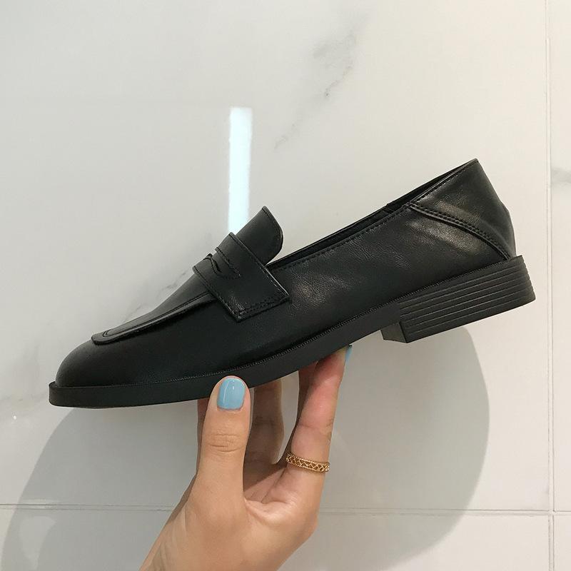 Loafers Women's Summer Thick Low-heeled Single Shoes Neutral Unisex Black Matte Small Leather Shoes Women's Skirt