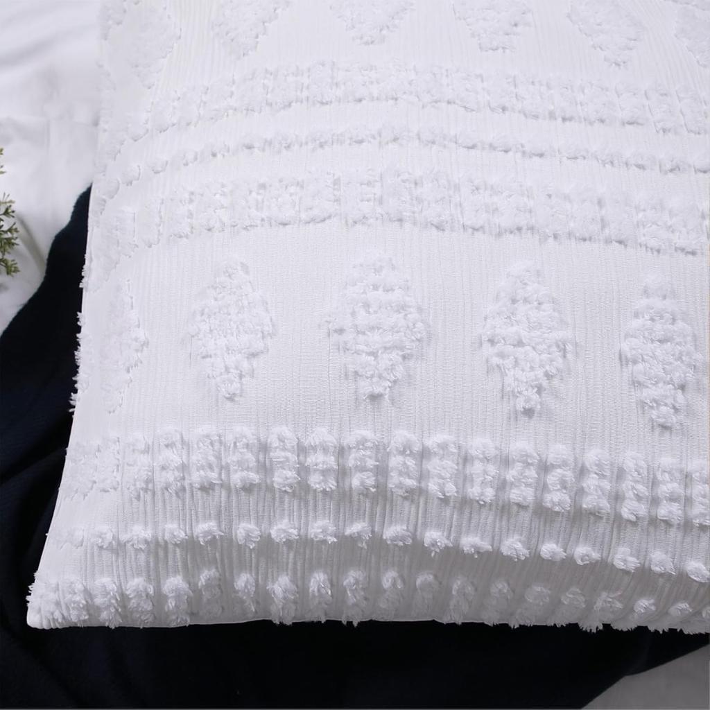 White Euro Sham Covers Shabby Chic Boho Tufted 26x26 Set of 2 Euro Pillow Covers Poms Diamonds Moroccan Embroidery Decorative European Large Pillow