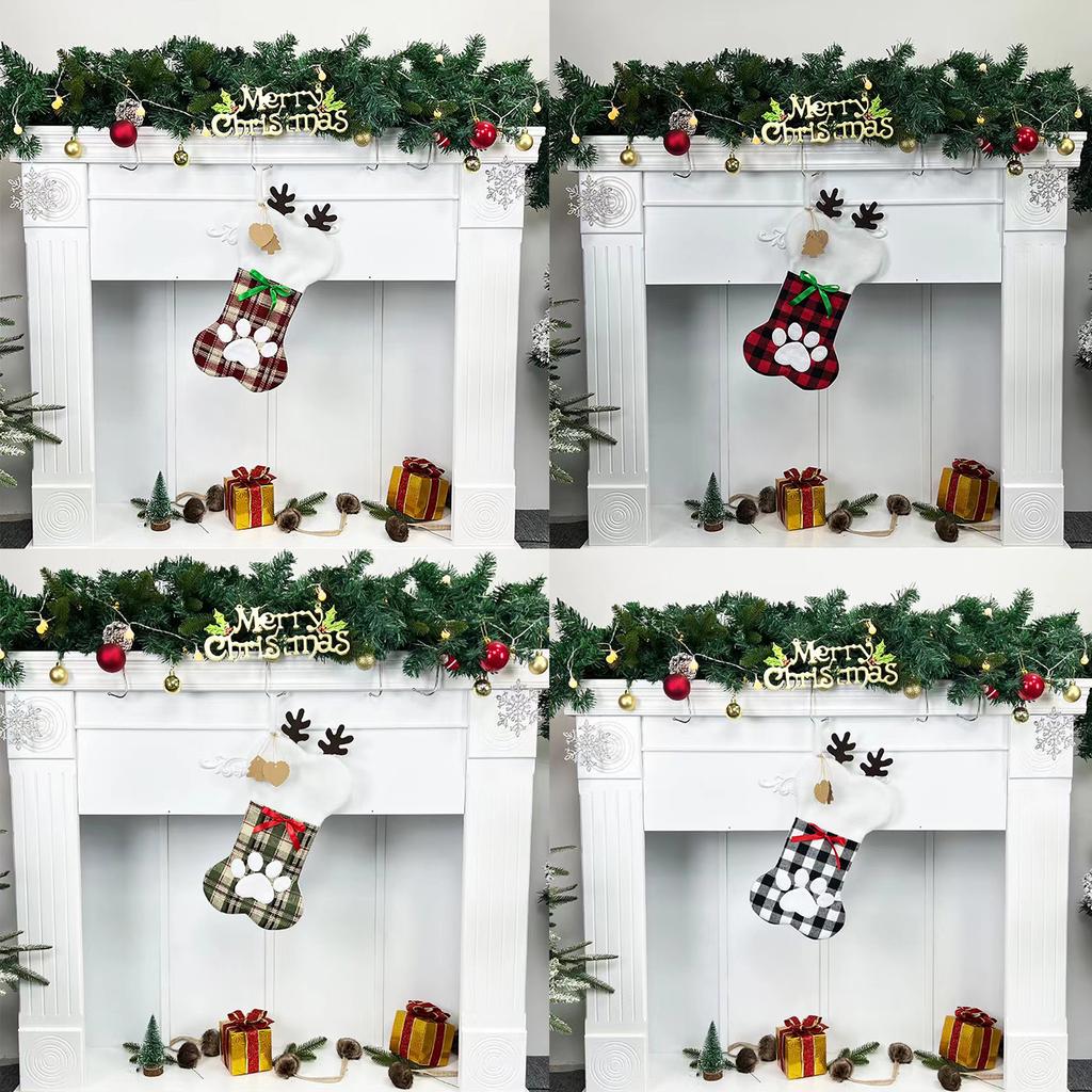 Pet Dog Xmas Stocking Hanging Bone Shape Stocking for Xmas Party Fireplace Tree Gift Decoration B