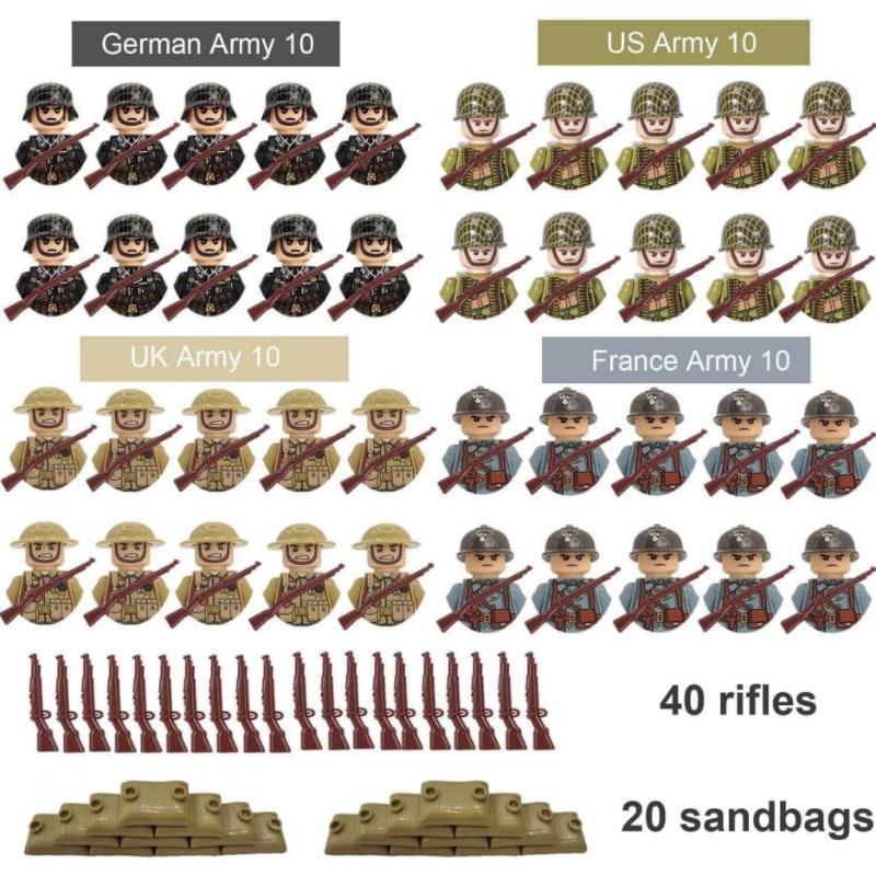 Ungiftiges Zweiter Weltkrieg Puppen Set Sammlung Militär Serie Waffen Sandsäcke Figuren Bauspielzeug Creeper Für Kinder Lernspielzeug
