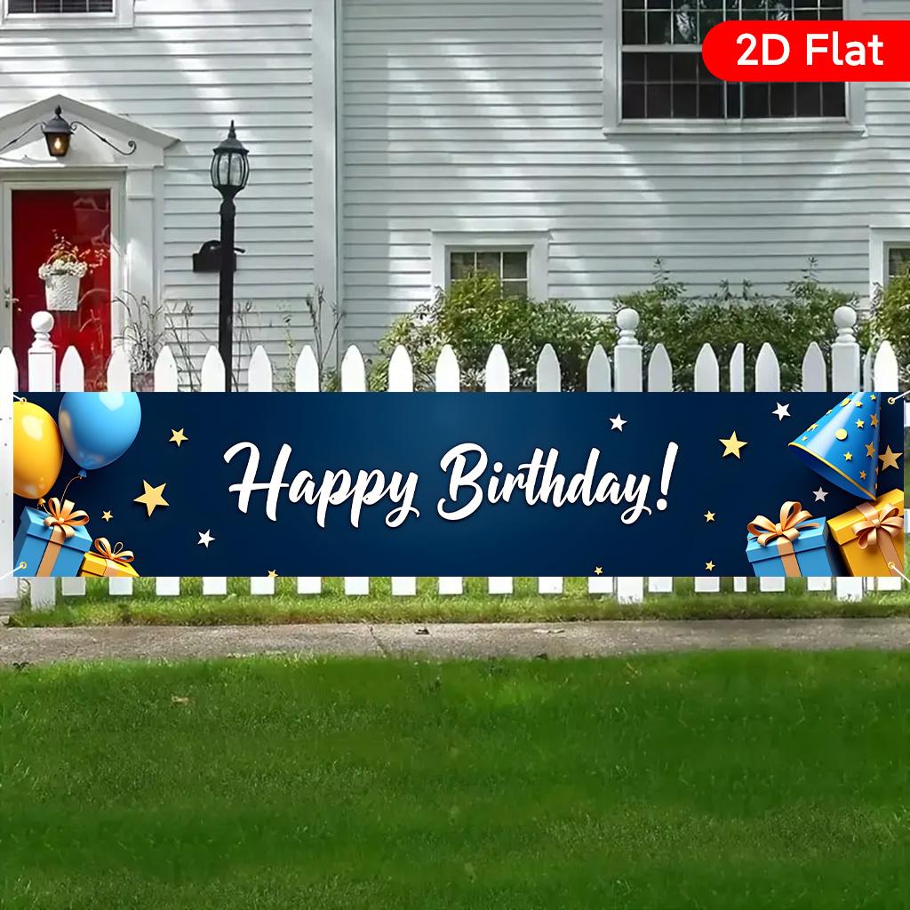 Happy Birthday Party Banner, Balloon & Gift Design, Durable Polyester Outdoor Garden Patio Poolside No Electricity Decoration