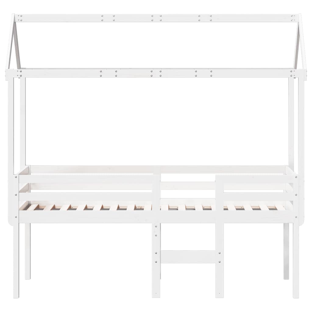High Bed with Roof White 90x200 cm Solid Pine Wood
