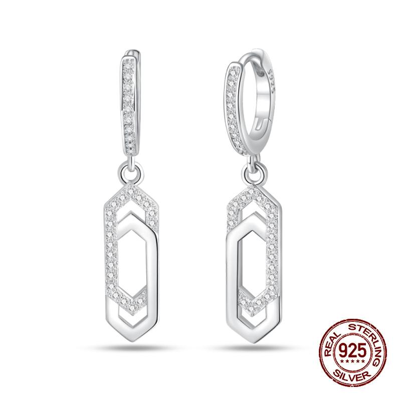 New Earrings for Women 925 Silver Color Star Geometric Entangle Zircon Earrings Fine Wedding Engagement Birthday Jewelry Gifts