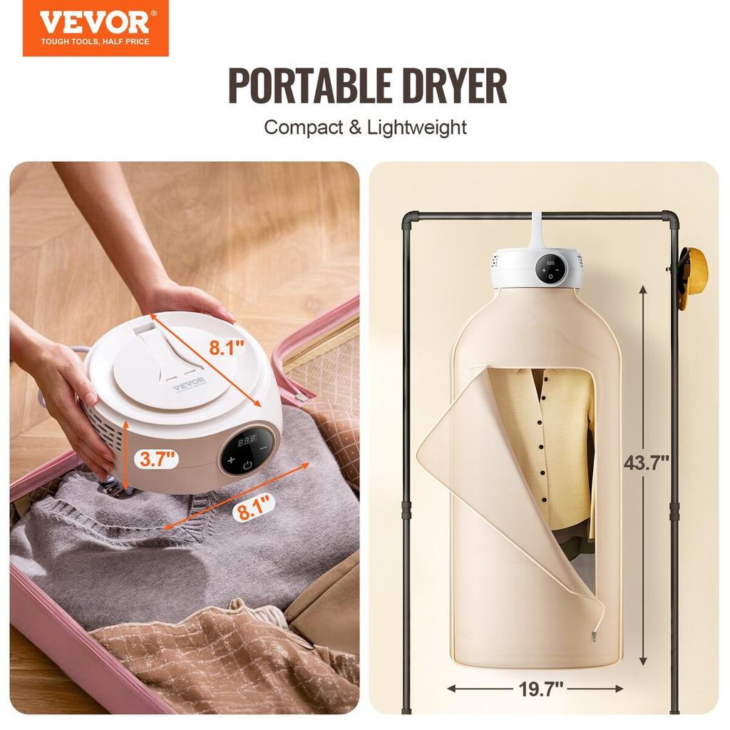 Portable Clothes Dryer PTC Heating & LED Display Dryer Bag 5-H Timer 600W
