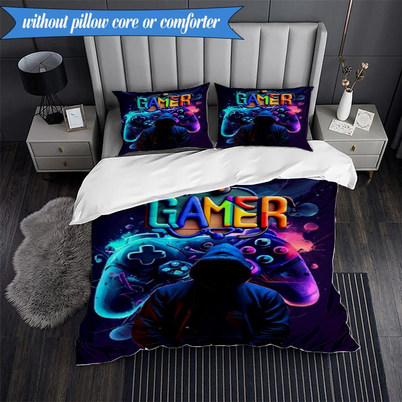 3PCS Cyberpunk Gaming Neon Bedding Set,Including 1pc Duvet Cover And 2pcs Pillowcases Perfect for Bedroom, Dormitory, Fan Christmas gift
