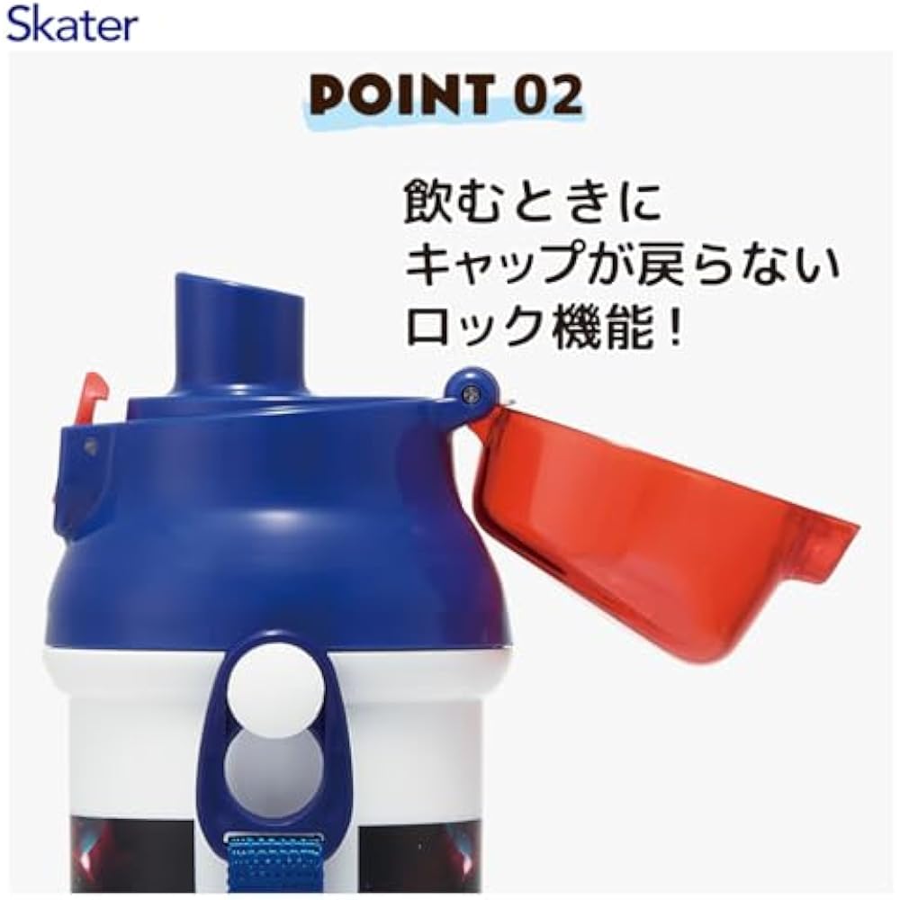 Skater (Skater) PSB5SAN-A Direct Drinking Water Bottle for Kids, Plastic, 480 Ml, One Push Closur...