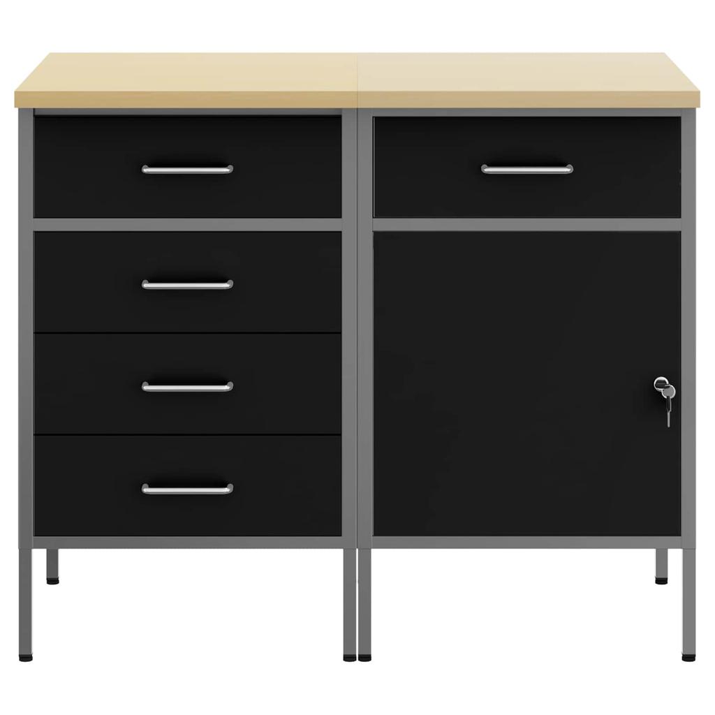 Workbench with Drawers 2 pcs Black and Gray 100 x 55 x 85 cm