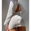 New beach long-sleeved sexy halter ice silk blouse sunscreen bikini swimsuit