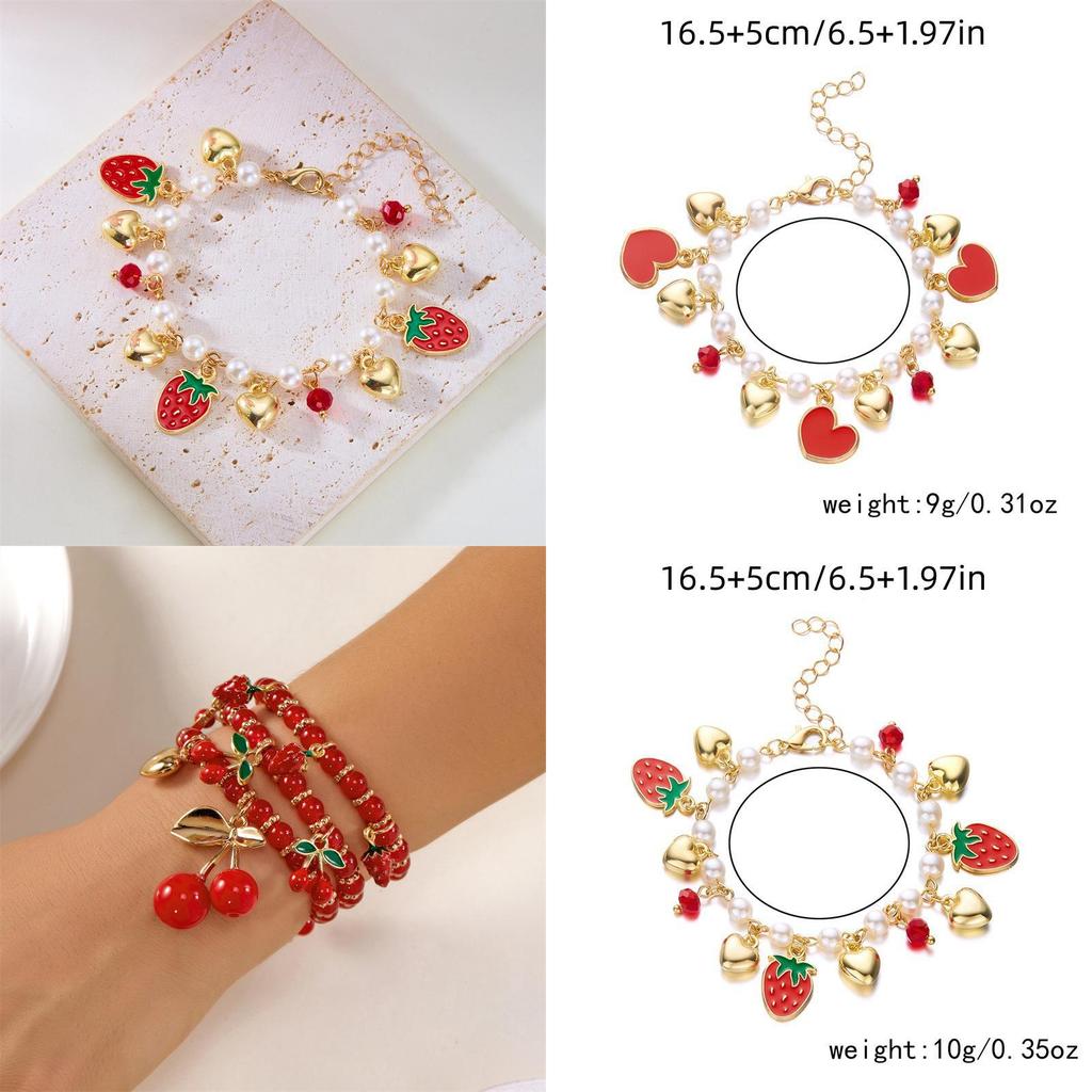Fruit Jewelry Cherry Strawberry Heart Alloy Bracelet For Women Gift