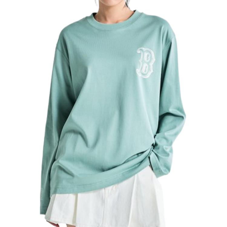 MLB Basic Boston Red Sox Letter Logo Print Crew Neck Loose Long Sleeve T-Shirt Unisex Tops Bean-Green 3ATSB0334-43MTD