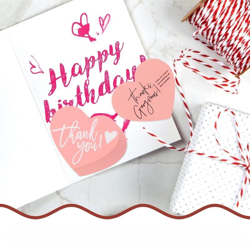 Pink Heart Shaped Appreciation Cards Bulk Thank You Gift Tags for Business Events Party Wedding Favors Craft Suppliess