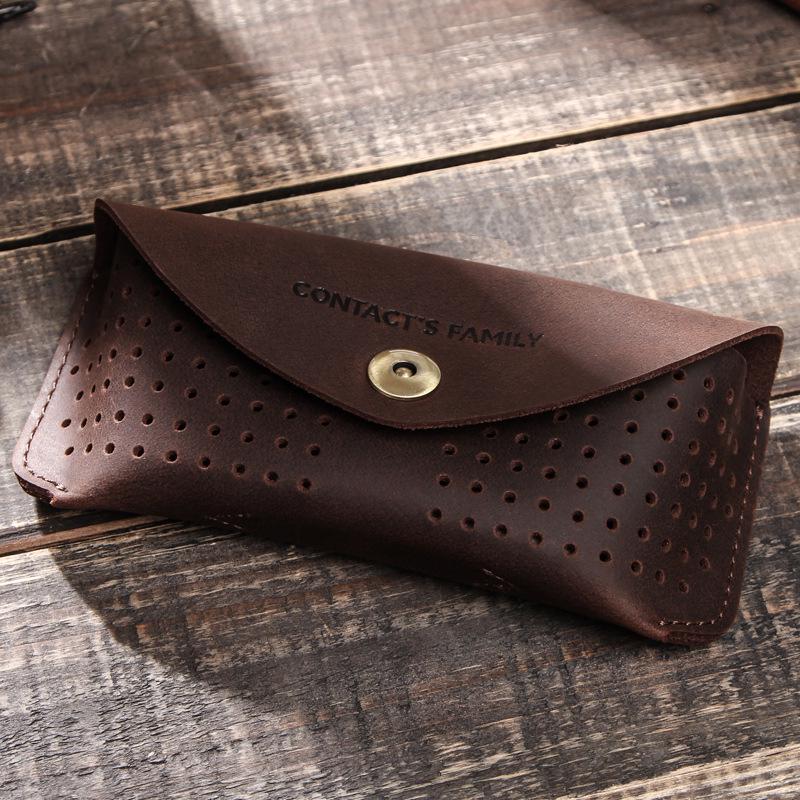 Retro Crazy Horse Genuine Cowhide Leather Flip-top Glasses Case