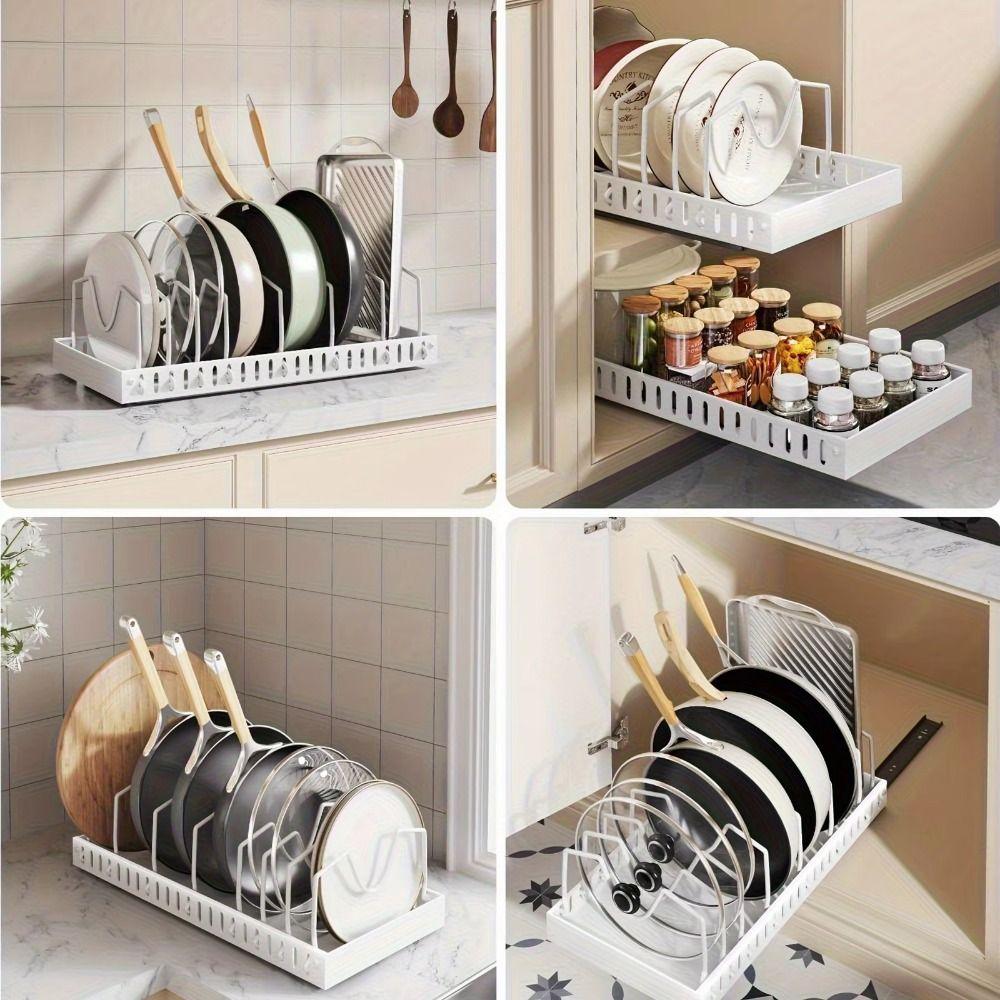 Multifunctional Pot Lid Holder Adjustable Dividers Kitchen Storage Rack Under-Sink Storage