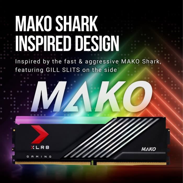 Mémoire RAM - PNY - XLR8 Gaming MAKO - RGB - DDR5 - 6000MHz - 2X16GB - MD32GK2D5600040MXRGB)