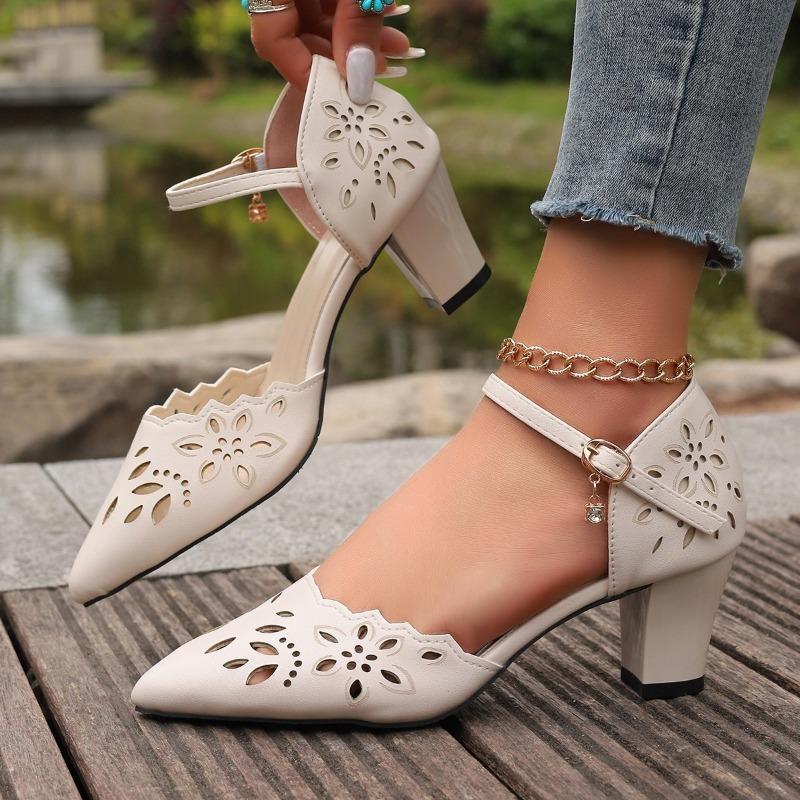 Women's Sandals Women's Thick-heeled One-strap Casual Shoes Medium-heeled Sandals