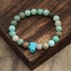 8MM Round Gemstones Bracelet With Turquoise Accent And Elephant Charm Perfect For Adding A Natural Touch To Outfits