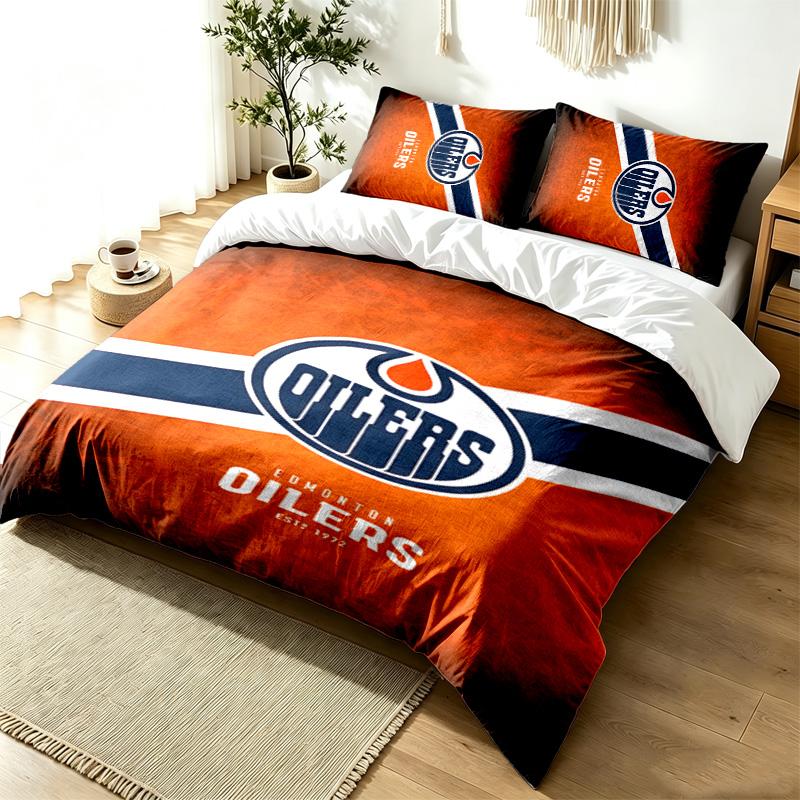 Edmonton Oilers 3pc Duvet Cover Set Simple Modern Bedding Set Wrinkle Resistant Soft Fabric All Season Use a Perfect Gift