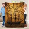 Vintage World Map Blanket Pirate Ship Design Old Style Nautical Theme Fleece Throw Decorative Home Textile Gift For Travel