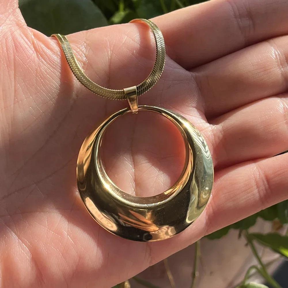 Edelstahl Übertrieben Punk Groß Rund O-förmig Anhänger Halskette Damen Herren Klobig Schlangen Klinge Kette Grunge Steampunk Schmuck